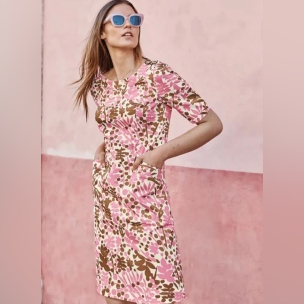 Boden Pink and Brown Floral Shift Dress